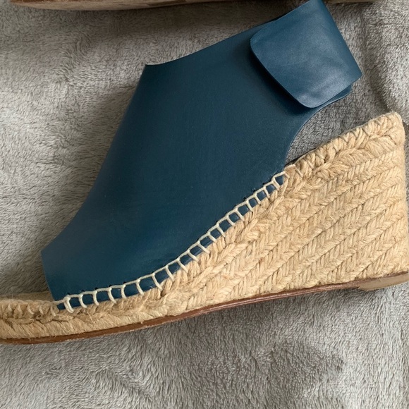 Celine Teal Peep Toe Wedges - Picture 2 of 6